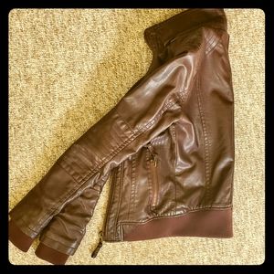Maroon Faux Leather Bomber Jacket